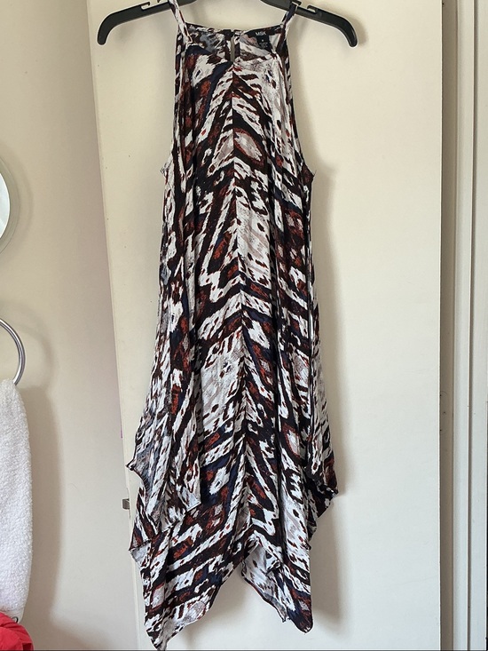 MSK Dresses & Skirts - MSK Flowy Halter Handkerchief Dress in White, Black & Brown